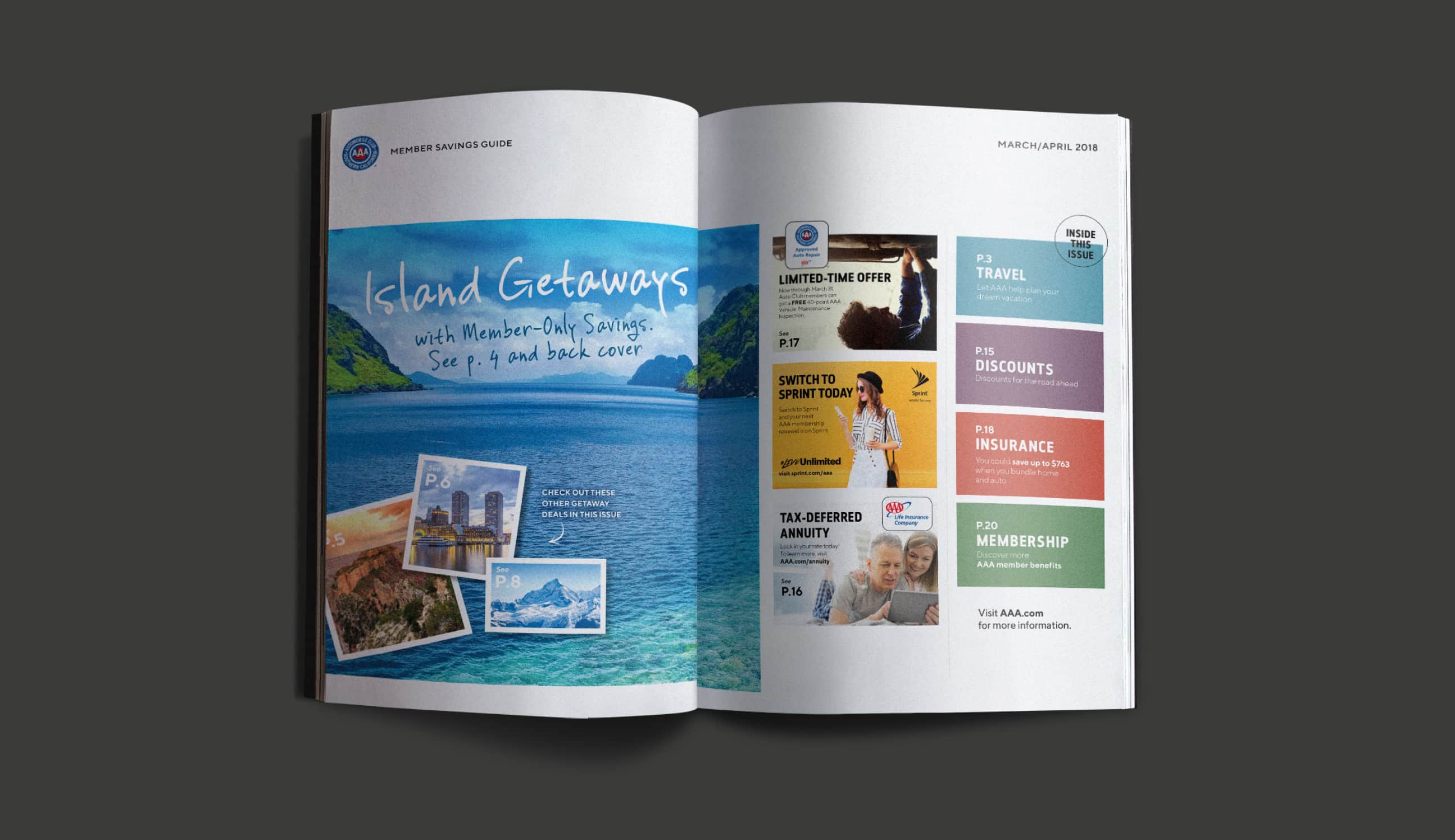 Open magazine displaying the Member Savings Guide
